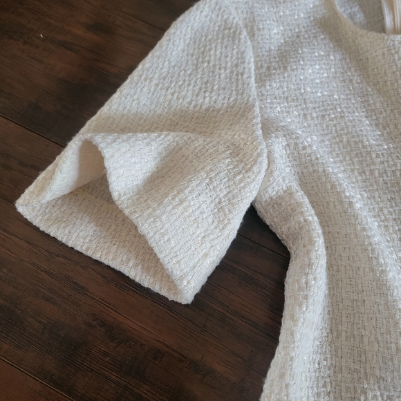 ZARA Ivory Tweed Textured Fringe‎ Trim Maxi Dress Size Small - Picture 9 of 16